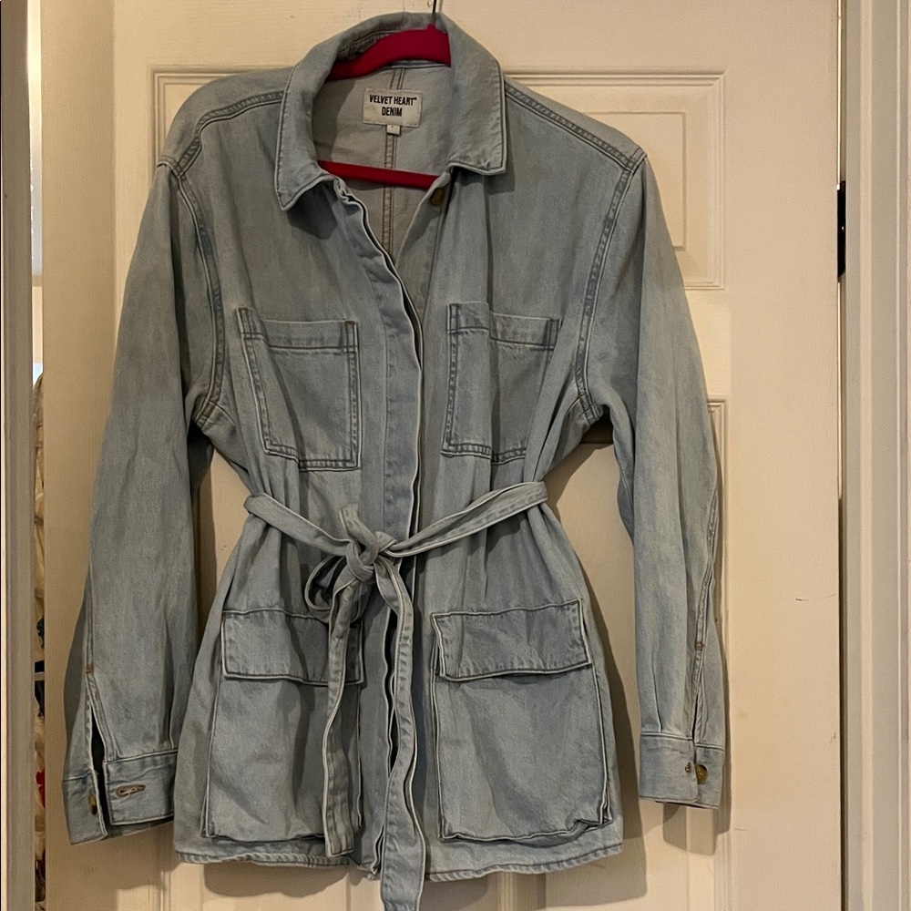 Velvet Heart Belted Light Blue Jean Jacket